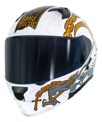 Casco Abatible Erok Santa Muerte Bco Dot + Mica De Regalo