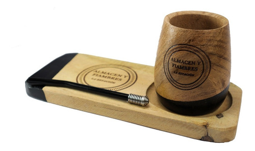 Mate Madera Tabla Personalizado Grabado Logo Bombilla X40