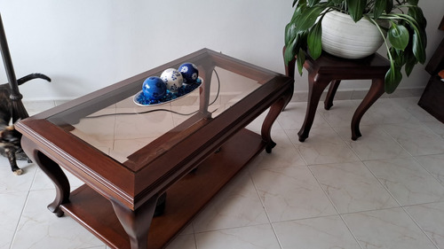 Juego De Mesas Para Sala Madera. Mesa Centro Y 2 Auxiliares