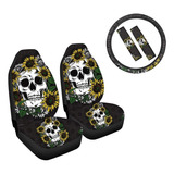 Biyejit Sunflowers Skull Print Universal Car Front Seat Cove