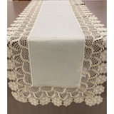 Caminho De Mesa De Renda 40x140 Poliéster Moderno Elegante Cor Bege 413