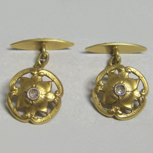 Gemelos De Oro Con Diseño Floral (c1304)