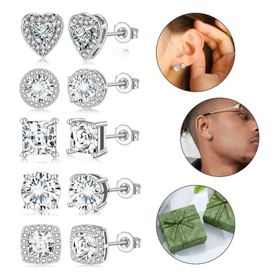 5 Pares Aretes De Zirconia Plata 925 Para Mujer Hombre Moda GOOLUU | MercadoLibre