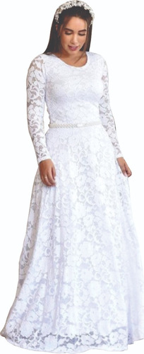 Vestido Longo Noiva ,casamento Civil,moda Evangelica + Cinto