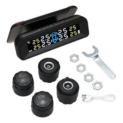 Medidor Rovtop Tpms Presión Y Temp Solar 4 Cubiertas, Sistema De Monitoreo De Presión De Neumáticos Para Automóvil, Pantalla Lcd De Temperatura Y Presión, Alarma Automática Y Monitoreo En Tiempo Real | Envío gratis
