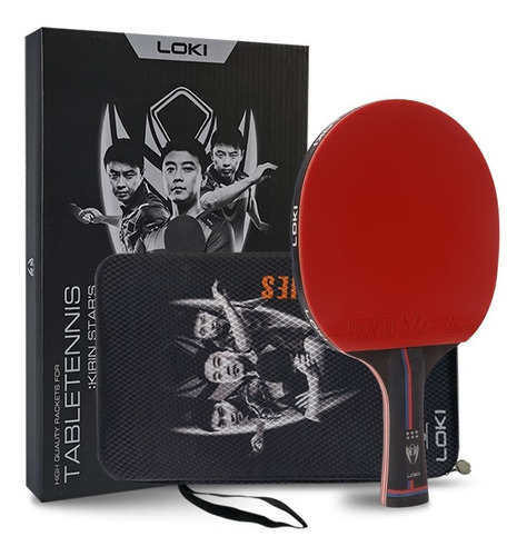 Paleta De Ping Pong Loki 6 Estrellas Pro Carbon Performance Color Negro/rojo Tipo De Mango Fl (cóncavo)