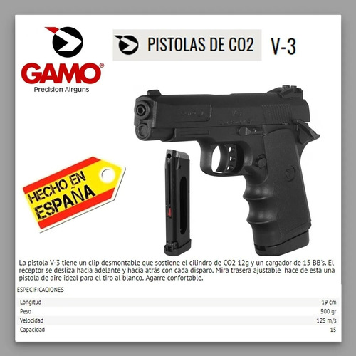 Pistola Aire Comprimido Co2 Gamo V-3 15 Tiros Metal 4.5mm