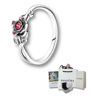 Anillo Promesa Pandora De Rojo Rosa Caja De Talla 54 Plateado