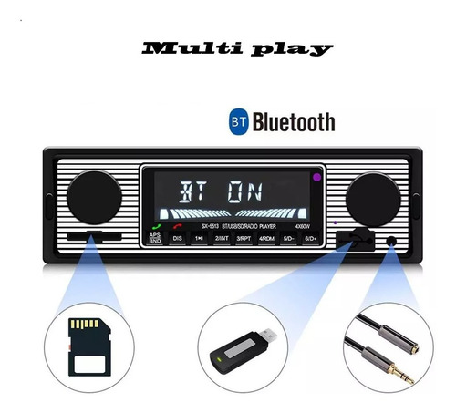 Aparelho Auto Radio Retro Bluetooth P2p2 Fm Usb Cartão  Sd