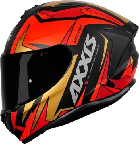 Capacete Axxis Draken Vector Preto Vermelho Dourado Fosco