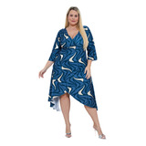 Roupa Feminina Plus Size Vestido Transpassado Estampado 