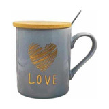 Mug Tapa Con Madera + Cuchara Love
