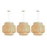 3 Pendente Bamboo Fibra Natural Artesanal Restaurante Nat03 