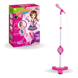 Microfone Karaokê Brinquedo Pedestal Conecta Celular Menina