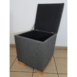 Puff Cubo Baulera 40x40x45 En Lino Antidesgarro Patas Madera