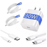 Cargador Rápida 30w Para iPhone Samsung + Tipo C Con 2 Cable