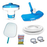 Kit Limpeza Piscina Mangueira 4m + Aspirador + Peneira + Clo