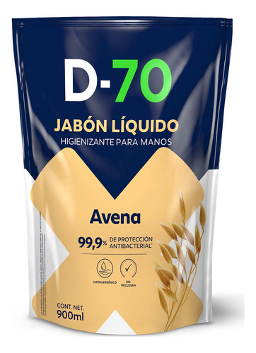 Jabon Liquido Antibacterial Avena 900ml D-70 Hipoalargenico