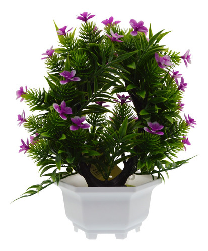 Planta Bonsái De Pino Flores Artificial Macetero 24cm 