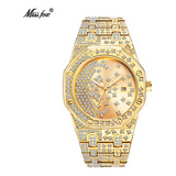 Reloj Luminoso Missfox Calendar Diamond De Acero Inoxidable Color De La Correa Dorado