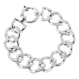 Pulsera Inflada Plata 925 Grumet Ancha 1 Cm Eslabon