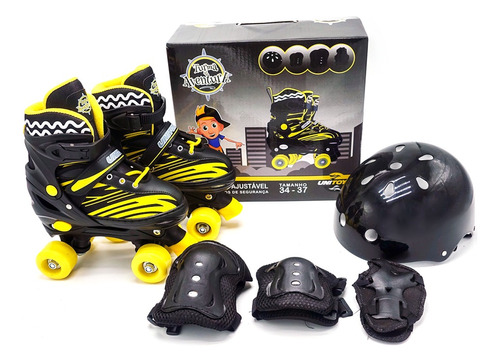 Roller Patins Infantil Quad 4 Rodas +  Capacete Kit Proteção