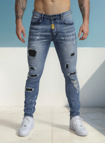[logeqi] Vaqueros Azules Desgastados Duraderos Para Hombre | Meses sin interés