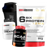 Kit Whey Protein 2kg (six Protein) + Creatina + Bcaa + Copo Sabor Morango