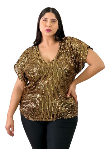 Blusa Elegante De Fiesta Lentejuelas Mujer Talles Grandes 