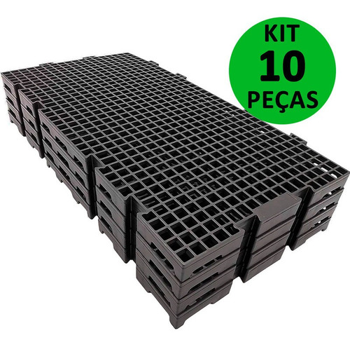 Kit 10 Pçs Pallet Estrado Plástico 2,5x25x50 Preto = 1,25m