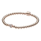 Brazalete De Cuentas Y Pavé Recubrimiento En Oro Rosa De 14k Talla 19 Cm