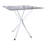 Mesa Jantar 90cm Vidro Quadrado Base Italy Aço Metal Cp