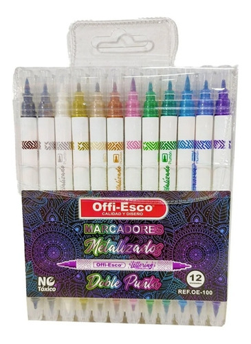 Plumones Offi Esco Punta Pincel Lettering Metalizado X12 Und