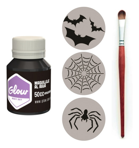 Kit Maquillaje Artistico Halloween Stencil Negro Araña Glow