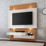 Painel Home Theater Com 04 Leds Off White E Freijó Mdf