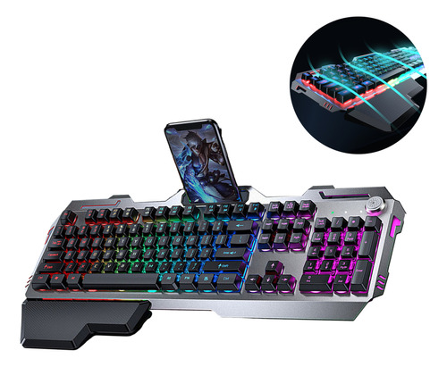 Teclado Usb Mecânico Luz De Fundo Rgb Com Apoio Para As Mãos