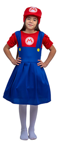 Disfraz De Mario Bros Para Niña, Vestido, Super, Con Gorro.