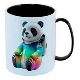 Caneca Polimero Preto Bco Panda Astronauta Colorido Tecnolog