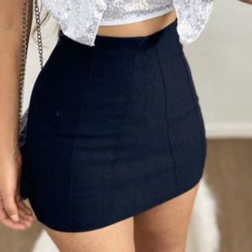 Short Saia Feminino Em Bengaline Cintura Alta Blogueirinha