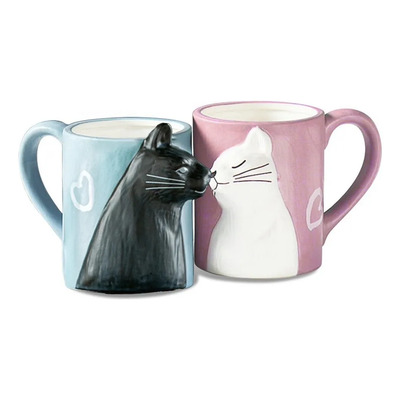 || Juego De Tazas De Café Con Diseño De Gato Beso, Juego De