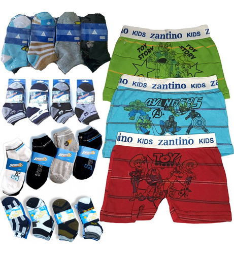 Combo Pack De 6 Boxer Zantino Niños Y 6 Pares De Medias