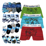 Combo Pack De 6 Boxer Zantino Niños Y 6 Pares De Medias