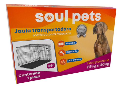 Soul Pets Jaula Metálica Reforzada 48 Pulgadas 122x75.5x84cm Color Negro