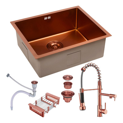 Pia Inox Cuba Gourmet Rose Nano Quadrada Cozinha Luxo 50x45 + Torneira De Cozinha Rose Pia Gourmet Monocomando Inox 304 Revomax