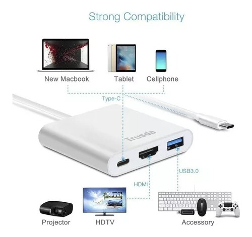 Adaptador Usb C A Hdmi 3 En 1 Para Macbook Usb Tipo C