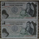 2 Billetes  20 Pesos Oro Colombia Año 1982 De Colección(p84