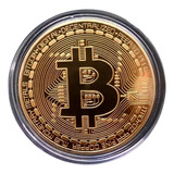 Moneda Bitcoin Chapada En Oro Decorativa Coleccionable