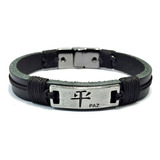 Pulseira Bracelete Masculina Couro Paz Chinesa Ima 