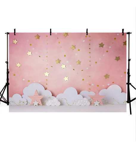 Estrellas Y Nubes Fondo De Foto Cumpleaños De La Niña Rosa