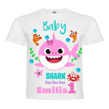 Polera Estampada 3-12 Niña Cumpleaños Baby Shark Pink Fong